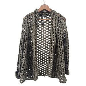 kensie Open Knit Cardigan Medium Beige Crochet Boho Festival Layering
